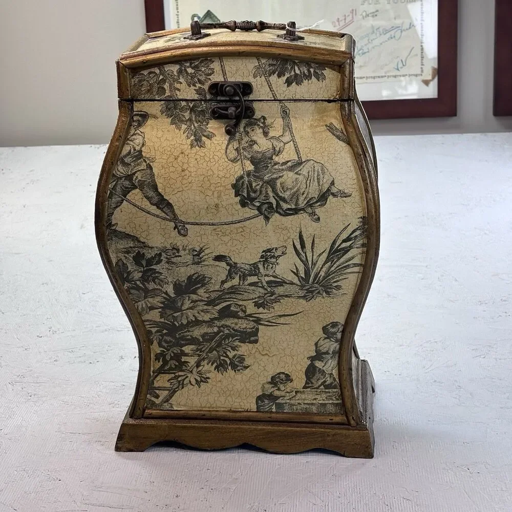 Vintage Style Wooden Wine Bottle Storage Box French Toile Decoupage Rustic Decor